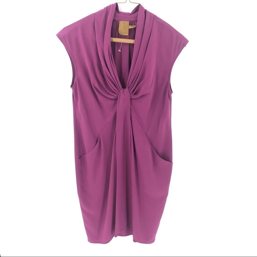 Ali Ro 100% Silk Shift Dress Womens 4 Pockets Twist Gathered Romantic Fairy